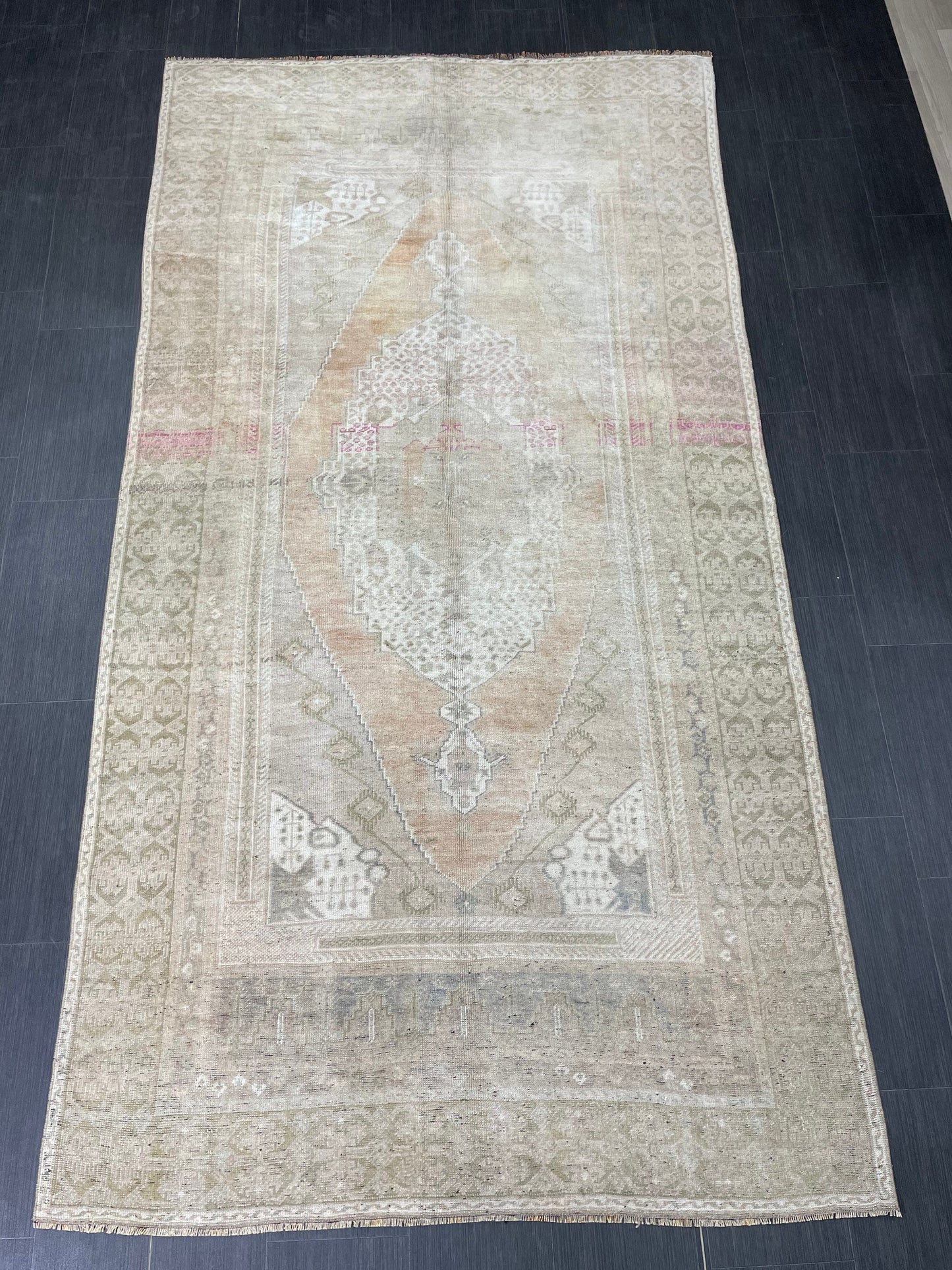 Muted OUSHAK 5 x 9.6 RUG TURKISH Oushak Neutral Rug Vintage Wool Large Rug Hand Made Rugs Vintage Turkish Rug Vintage Living room rug