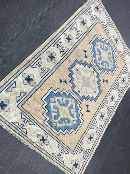 Hand Knotted Rug, Wool RUG, TURKISH Rug 3x4 ft, Vintage Oushak Rug, Vintage Persian Rug, Wool Oushak Rug, Handmade Vintage Rug