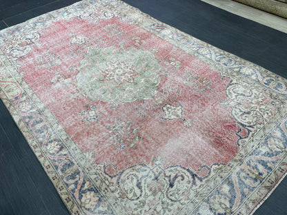 TURKISH HAND MADE Rug 5.6 x 9 Vintage Distressed Rug Oushak Rug   Traditional Rug Oriental Rug Vintage Floral Rug Wool Rug
