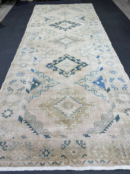 Muted Oushak Runner 5 x 13.3 Rug Turkish Runner Rug Faded Vintage Runner Rug Hallway Runner Rug Neutral Kitchen Runner Rug Wool Runner Rug