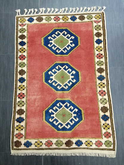 Vintage Rug 3.3 x  4.8 TURKISH HAND MADE Rug Vintage Turkish Rugs   Oushak Rug Turkish Oushak Rug, Vintage Oushak Rug, Wool Rug