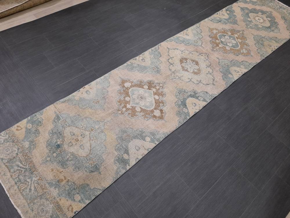 Muted Vintage Runner Rug 2.8 x 12.2 Muted Hallway Runner Kitchen Runner Rug Muted Staircase Runner Rug Muted Oushak Rug XĹ Turkish Runner