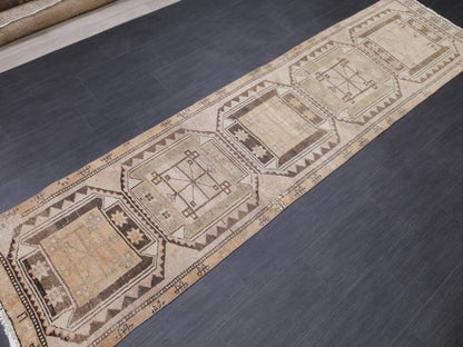 MUTED Oriental Runner Hand Knotted Runner Antique TURKISH Runner 2.7 x 10.7 Vintage Runner Rug Muted Vintage Runner Rug Kitchen Runner