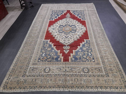 Vintage Oriental RUG 6 x 9.5 Oushak Rug Turkish Vintage Persian Rug Navy Vintage Rug Fine Wool Oushak Rugs Turkish Rug Muted Living room Rug