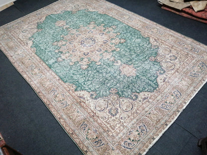 7 x 10.4 OUSHAK RUG Green TURKISH Oushak Rug Vintage Oushak Runner Rug Vintage Runner Rug Wool Oushak Rug Hand Made Rugs Vintage Turkish Rug