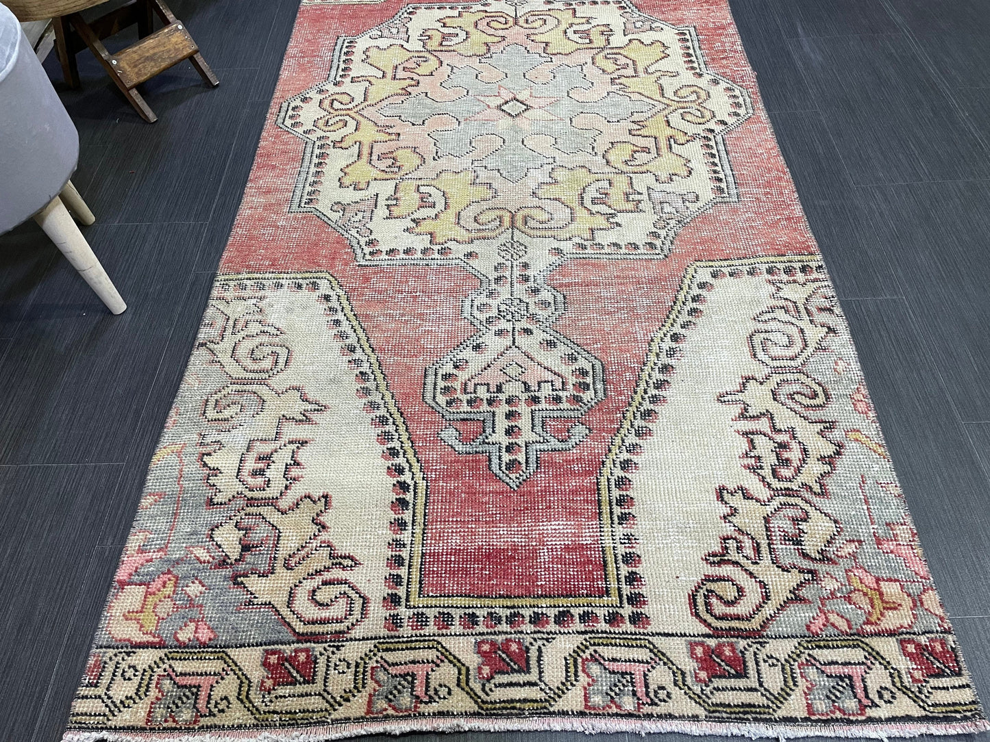Turkish Rug, 3.3 x 7.7 Vintage Rug,Handmade Oushak Rug, Farmhouse Rug, Wool Hand Knotted Rug, Traditional Rug, Vintage Turkish Rug