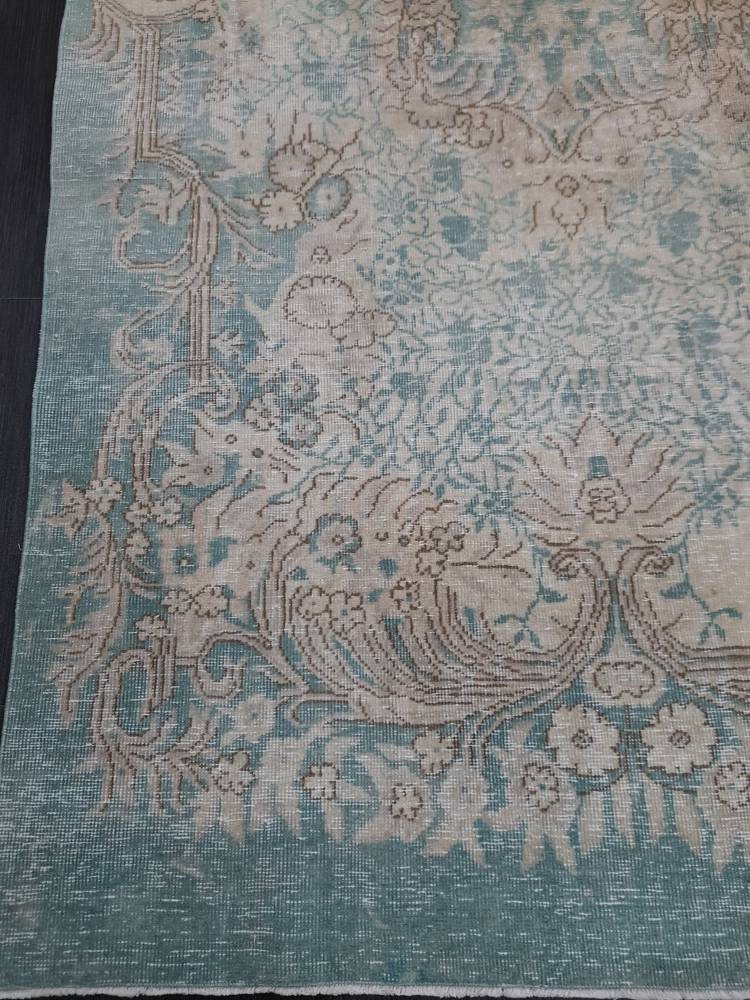 TURKISH HAND MADE Rug 5.6 x 9.2 Vintage Turkish Rug Oushak Rug Traditional Rug Oriental Green Rug Muted Vintage Floral Rug Elegant Wool Rug