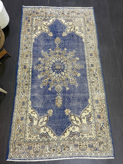 Turkish Rug, Blue Oushak Rug, Hand Knotted 5x7 Rug, Wool Distressed Rug, Persian Rugs, Antique Rug, Vintage Rug, Handmade Rug