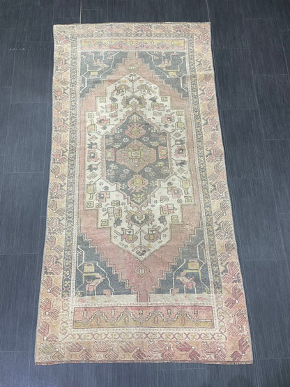 Vintage Handmade Rug Muted  3.6 x 7.3 Vintage Rug Wool Oushak Rug Hand Made Rugs Vintage Turkish Rug Living Room Rug