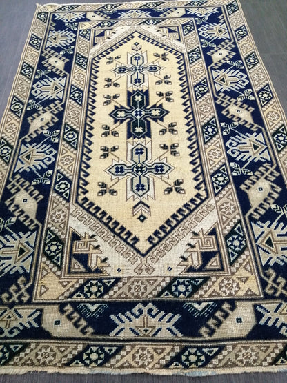 Navy Vintage Rugs  6.2 x 3.9 TURKISH HAND MADE Rugs   Vintage Turkish Rugs   Oushak Rug Turkish Oushak Rug, Vintage Oushak Rug, Wool Rug