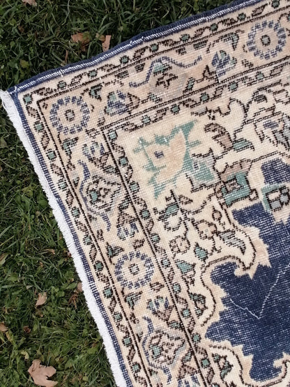 3'10x7 blue  rug, turkısh wool rug, oushak vintage rug, kıtchen rug area rug