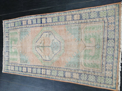 4.8 x 2.5 Muted Rugs, Distressed Hand Made Rug, Oushak Rug, Rustic Rug, Boho Rug, Turkish Rug, Farmhouse Rug, Vintage Rug, Wool rug