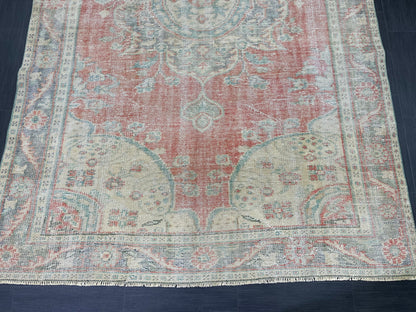 Distressed Vintage HAND MADE Rug 6.2 x 10 Handmade Rug Oushak Rug Persian Rug Oriental Rug Vintage Turkish Rug Pink Wool Rug