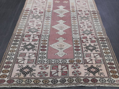 Muted Vintage Rug 3.8 x 6.9 Turkish Vintage Rug Wool Oushak Rug Hand Made Rug Vintage Hand Knotted Rug Turkish Rug Oriental Rug