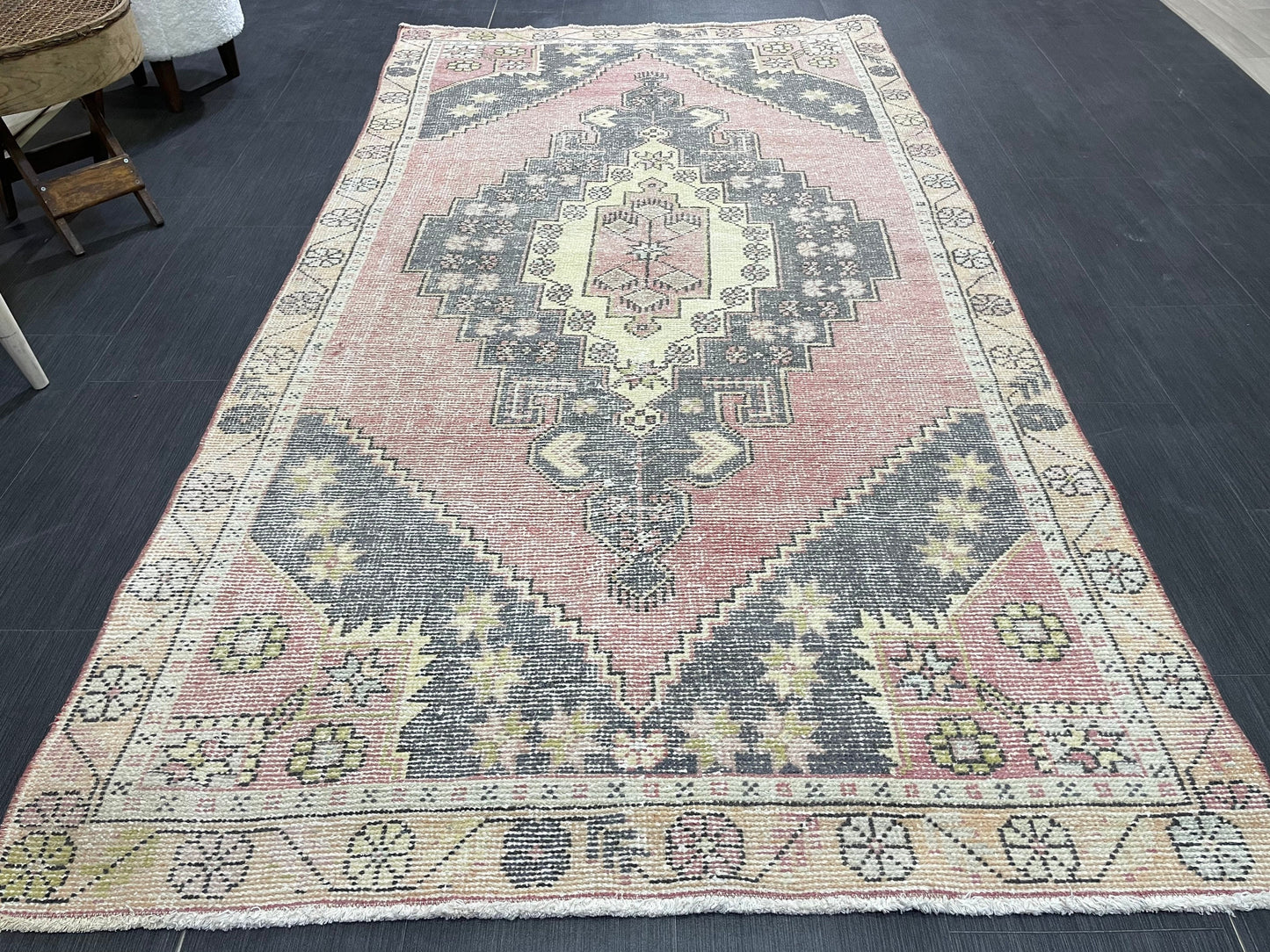 Turkish Muted 4.3 x 8 Rug, Oriental Rug, Large Area Rug, Distressed Vintage Rug, Oushak Rug, Muted Rug Hand Knotted Rug, Handmade Rugs