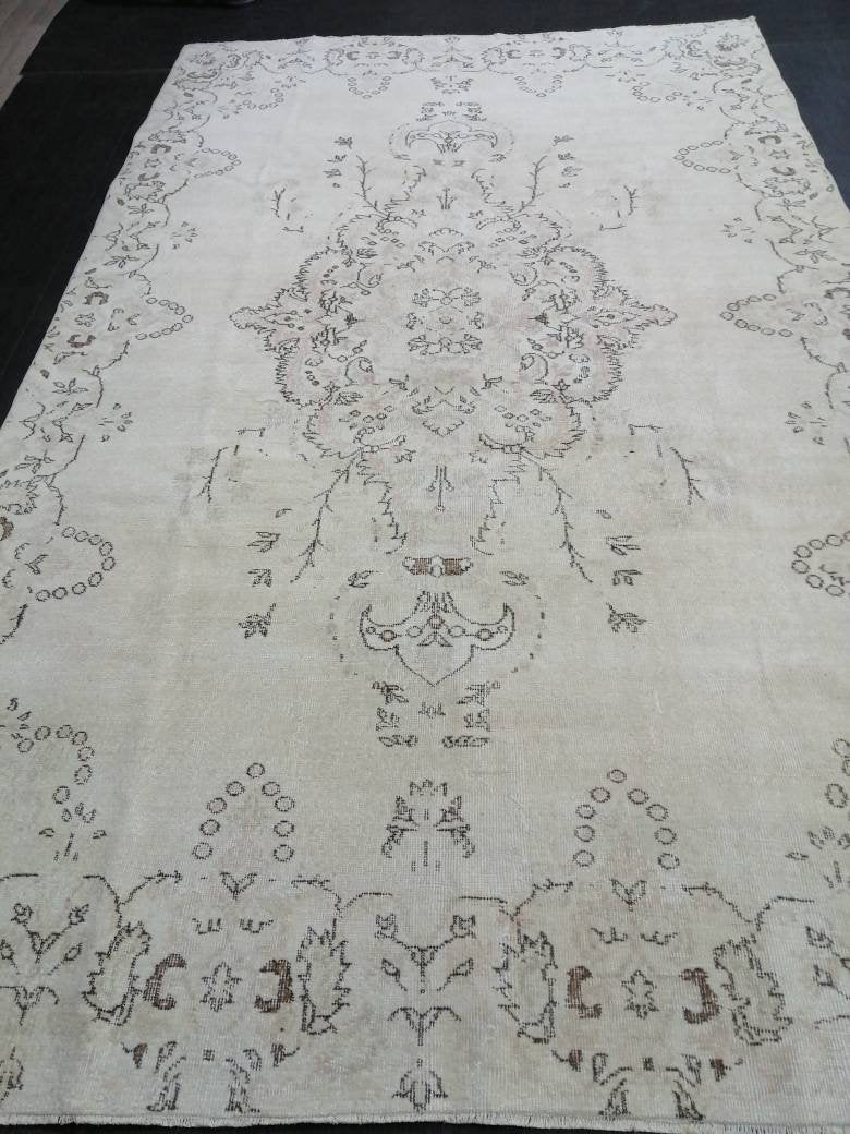 Muted Persian RUG Neutral Vintage Oushak Rug Large Vintage Rug Wool Oushak Rug Hand Made Rugs Vintage Turkish Rug Neutral Rug