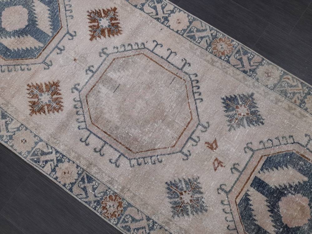 Muted Turkish Runner Rug 3.8 x 13 Oushak Runner Rug Vintage Runner Rug Hallway Runner Kitchen Runner Rug Wool Runner Rug Oriental Runner