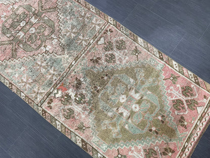 Hand Knotted Runner 3.3 x 11 Vintage Runner Rug Hallway Runner Rug Kitchen Runner Rug Wool Runner Rug Wool Turkish Runner Rug