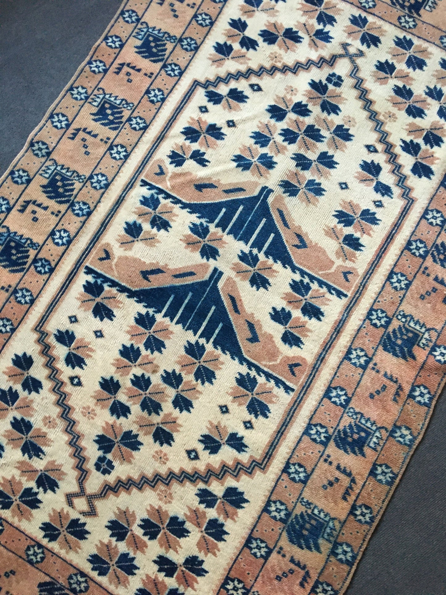 3.6x6 feet wool natural muted turkish kitchen rug, living room floor bohemian rugs, vintage brown large rug, bedroom area rug, wide blue rug