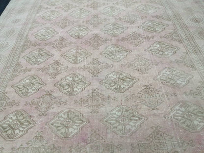 VINTAGE RUG 9 x 6.2 soft Pink Oushak Rug Vintage Light Pink Rug  Hand Knotted Rug Wool Oushak Rug Hand Made Rugs Vintage Turkish Rug