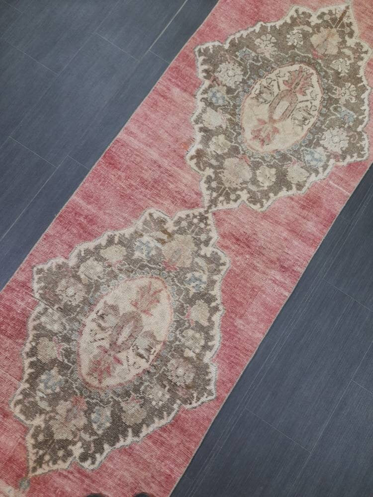 Handmade Runner Rug 2.6 x 11 Turkish Runner Rug Muted Vintage Runner Rug Oriental Hallway Runner Rug Kitchen Runner Rug Quality Wool Runner
