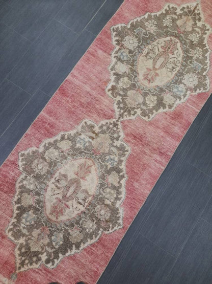 Handmade Runner Rug 2.6 x 11 Turkish Runner Rug Muted Vintage Runner Rug Oriental Hallway Runner Rug Kitchen Runner Rug Quality Wool Runner