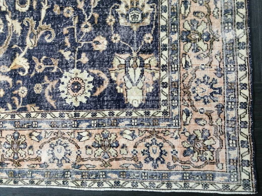Navy Large OUSHAK RUG 8 x 11.8 TURKISH Oushak Rug Vintage Persian Rug Denim Blue Wool Oriental Rug Hand Made Rug 9x12 Navy Vintage Wool Rug