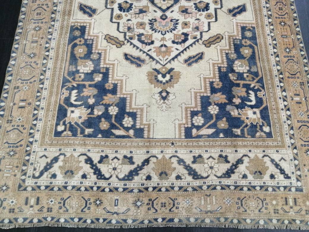 Vintage Oriental RUG 5.5 x 9 Oushak Rug Turkish Vintage Persian Rug Navy Vintage Rug Fine Wool Oushak Rugs Turkish Rug Muted Living room Rug