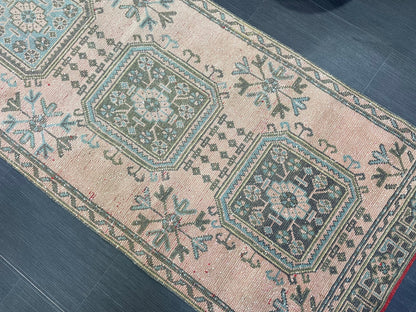 Antique Oushak Runner Rug, Vintage 3 x 11.3 Runner Rug, Hallway Runner Rug, Distressed Runner Rug, Wool Runner Rug, Handmade Runner