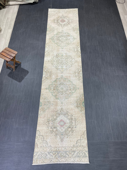 Handmade Runner Rug 2.7 x 12.4 Turkish Runner Rug Vintage Runner Rug Hallway Runner Rug Kitchen Runner Rug Hand Knotted Runner Rug