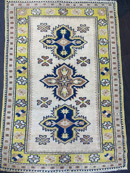 TURKISH HANDMADE Rug 3 x 4.3 Vintage Rug Oushak Rug, Traditional Rug Oriental Rug Hand Knotted Rug Wool Rug, Wholesale Rug