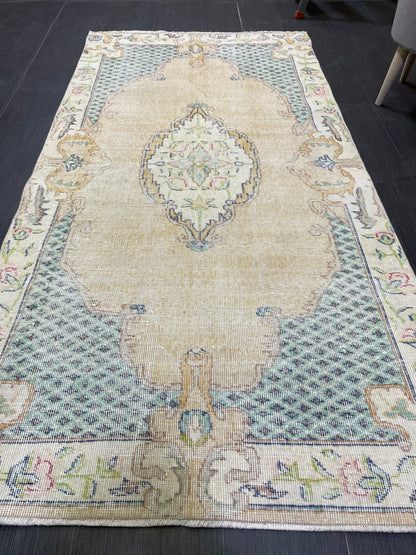 Persian Rug, Turkish 3.7 x 7 Rug, Vintage Rug, Hallway Rug, Kitchen Rug, Wool Rug, Oushak Rug, Handmade Rug, Hand Knotted Rugs