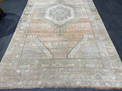 Muted Vintage Rug, Muted Turkish 4.2 x 7.9 Rug, Oushak Rug, Rustic Rug, Muted Rug, Vintage Turkish Rug, Farmhouse Rug, Vintage Rug, Wool rug