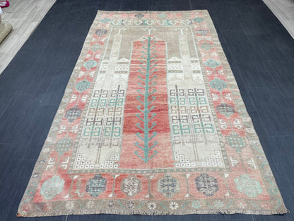 Vintage Handmade Rug Muted 4.7 x 8.3 Vintage Rug Wool Oushak Rug Hand Made Rugs Vintage Turkish Rug Living Room Rug