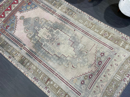 OUSHAK RUG, TURKISH 4.2 x 7.6 Rug, Vintage Rug, Vintage Oriental Rug, Wool Hand Knotted Rug, Handmade Rug, Antique Turkish Rug.