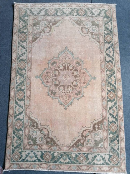 Natural handmade wool rug 3'5x5'4 living room rug, bohemian rug, vintage rug,oushak rug, entery rug