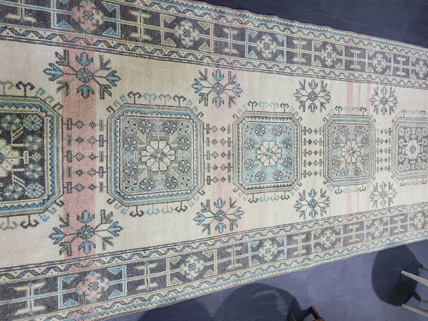 Handmade Oushak Runner Rug, Turkish Runner Rug, Vintage Runner 4.7 x 11.6 Rug, Hallway Runner Rug Kitchen Runner Rug Wool Runner Rug