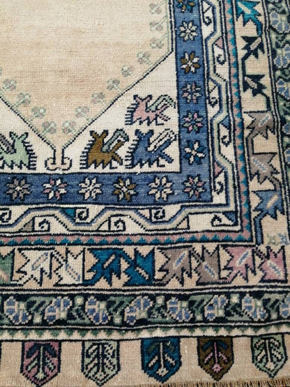 Muted Turkish Vintage Hand Made Rug, 3.7 x 7  Oushak Rug, Rustic Rug, Muted Rug, Vintage Turkish Rug, Farmhouse Rug, Vintage Rug, Wool rug