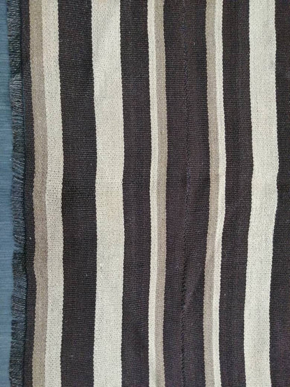 7 x 15.3 Neutral Oriental Flat woven Rug, No Dye Flatweave Carpet , Stripped Flatweaving, Rustic Rug, Farmhouse Rug, Dark Oushak 7x15 rug