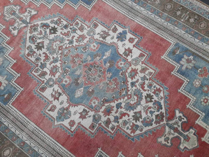 Oushak Rug 6.5 x 10 Blue And Red Persian Rug Vintage Rug Soft Wool Rug Antique Turkish Rug Muted  Quality Turkish Rug
