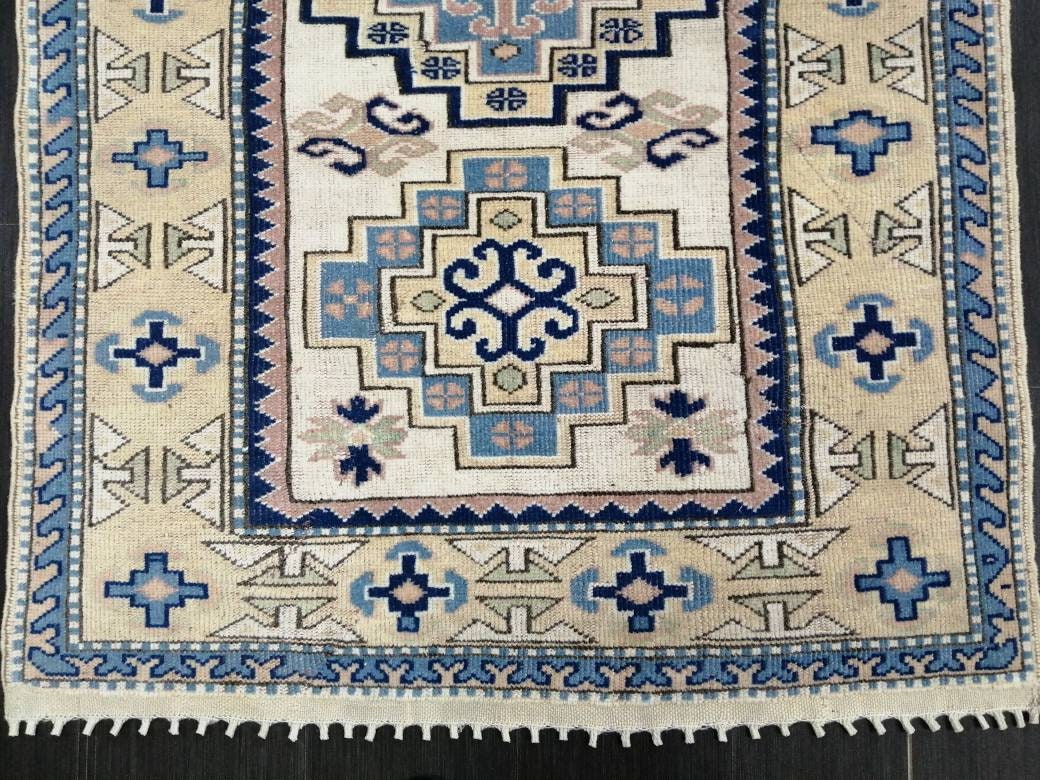 Vintage Blue Rug, 3.9 x 5.7 Hand Made Rug Oriental Rug, Wool Oushak Rugs, Hand Made Rug, Persian Rug, Vintage Turkish Rug, Farmhouse Rug