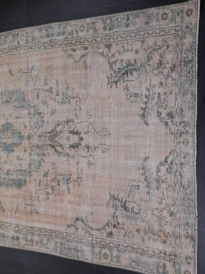 Vintage RUG 6x9.5 TURKISH Oushak Rug Vintage Navy Oriental Rug  Vintage Persian Rug Hand Made Rugs  Turkish Rug Antique Rug Distressed Rug