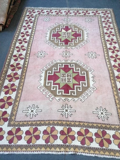 6'7x9'4 large wool rug, oushak hand made rug, bohemian rug, living room rug