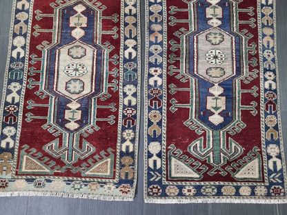 Pair Of Small Rug Turkish Rug Mini Rug Twin Small Area Rug 2x4  Turkish Rug Oushak Rug Persian Hand Made Rug Matching Oriental Vintage Rug