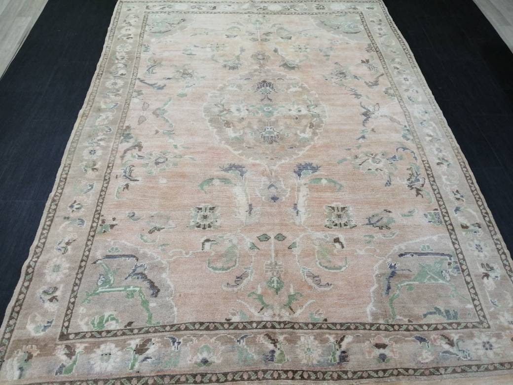 Vintage RUG, 6 x 8.3 TURKISH Oushak Rug, Vintage Handmade Rug,   Wool Hand Knotted Oriental Rug, Hand Made Rug, Quality Turkish Rug