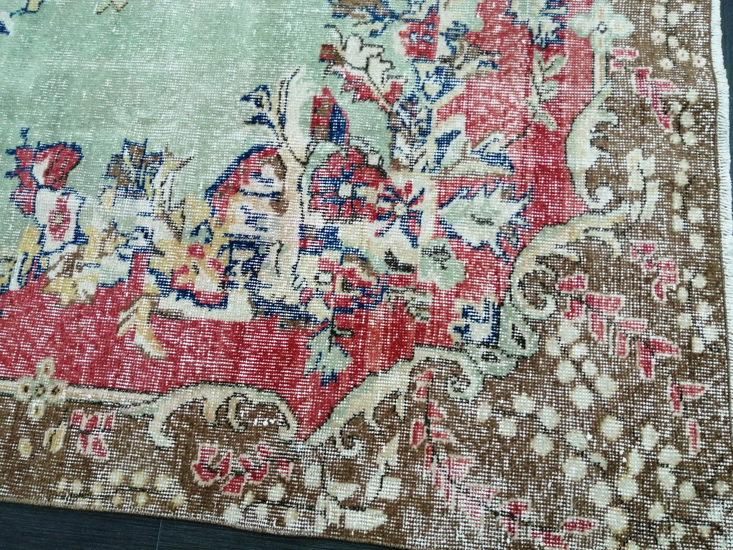 9.5x6.7 Rugs, Hand Made Rug, Oushak Rug, Rustic Rug, Light Green And Red Rug, Rug Runner, Turkish Rug, Farmhouse Rug, Vintage Rug, Wool rug