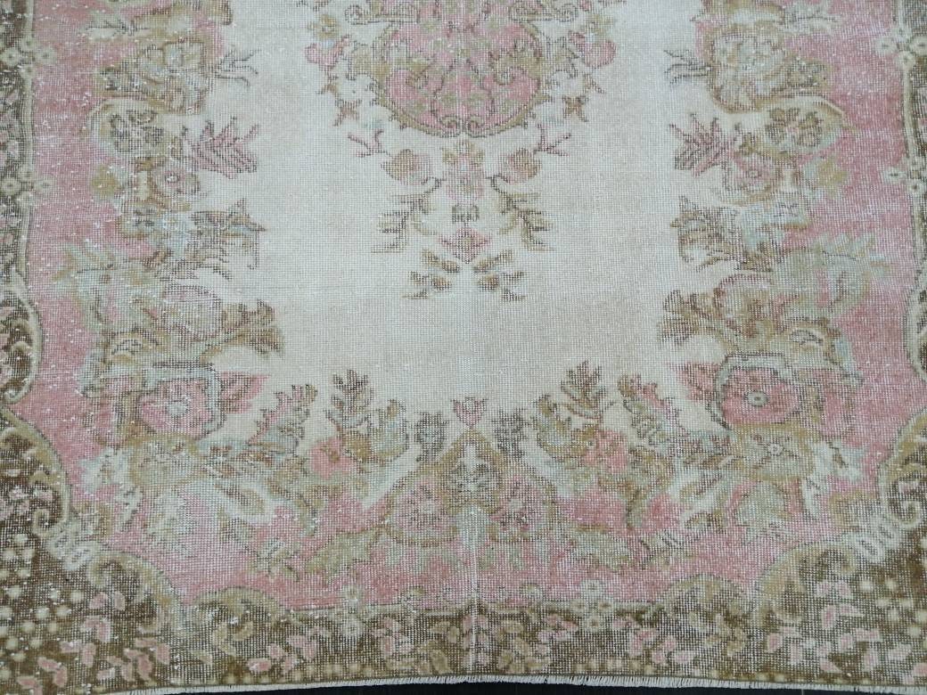 Pink Vintage RUG 5.8 x 9.5 Vintage TURKISH Rug Vintage Oushak Rug Vintage Pink Persian Rug Wool Oriental Rug Hand Made Muted Oriental rug