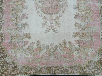 Pink Vintage RUG 5.8 x 9.5 Vintage TURKISH Rug Vintage Oushak Rug Vintage Pink Persian Rug Wool Oriental Rug Hand Made Muted Oriental rug
