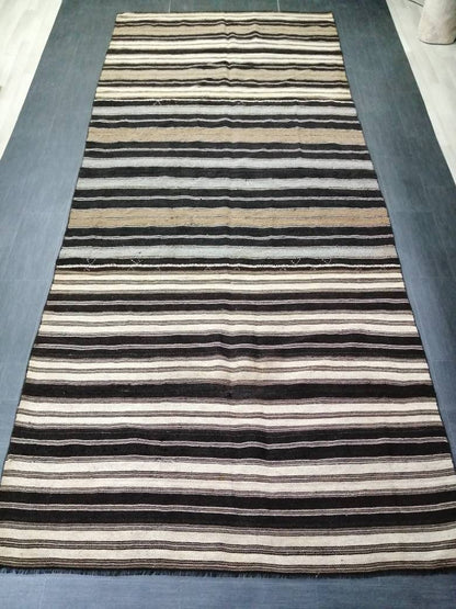 6 x 14 Neutral Oriental Flat woven Rug, No Dye Flatweave Carpet , Stripped Flatweaving, Rustic Rug, Farmhouse Rug, Dark Oushak 6x14 rug
