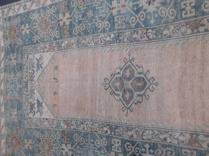 Muted Vintage RUG 3.7 x 6.6 TURKISH Rug Distressed Vintage  Rug Wool Oushak Rug Large Hand Made Rugs Vintage Turkish Rug Hand Knotted Rug